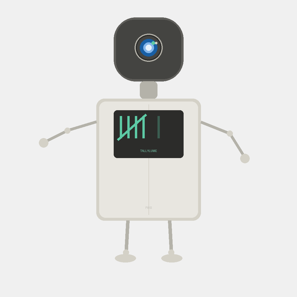 TallyBot, o mascote robô do TallyLume com marcas de contagem na tela